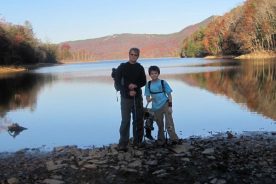 Old Kurt and Young Matthew just off the northern end of the Horse Pen trail, on the shore of Carvins Cove.