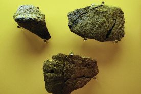 Ancient soapstone artifacts are on display at Great Smoky Mountains Heritage Center in Townsend, Tennessee.