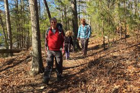 Old man, Ava and Eric head back after lunch.