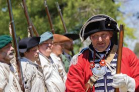 Elizabethton, Tennessee, USA, - May 15, 2021: Reenactment at Sycamore Shoals State Historic Park of the Siege of Fort Watauga in 1776.