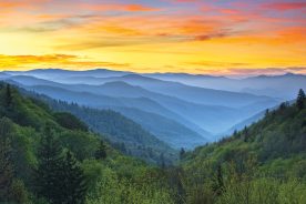 Sunrise Landscape Great Smoky Mountains National Park Gatlinburg TN and Oconaluftee Valley Cherokee NC