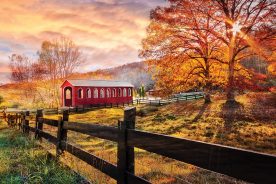 The iconic red wooden covered bridge at Granny’s Squirrel, North Carolina, connects the Cherokee County towns of Murphy and Andrews. Tiny Granny’s Squirrel takes its name from one of the Cherokee Indian women who lived in the area.