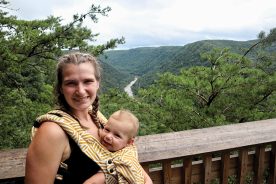 Mother and daughter share a moment far above the New River Gorge.