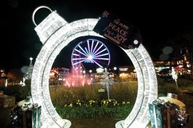 The Smoky Mountains dazzle with the holiday lights in Pigeon Forge, Tennessee.