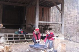 A warming fire at Bryant Ridge Shelter.