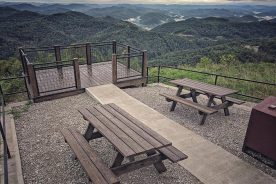 At an elevation of 2,377 feet, the Hemlock Overlook gives guests a180-degree view of Letcher County’s mountains.