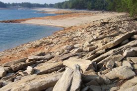 Jocassee's water levels have been lower because of regional drought. This is view is back toward the boat launch.