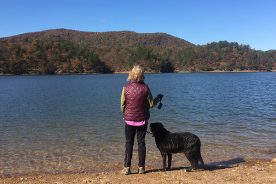 11/1/19: The Greatest Day Hiker Of Them All and her pretty-good-hiker dog, Cookie, chill beside Carvins Cove.