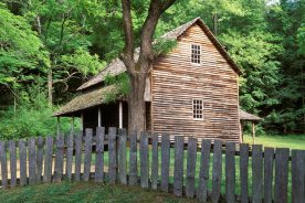 One of the still-standing historic structures in the Great Smokies, a homesite sits along the loop road on the way out of Cades Cove.