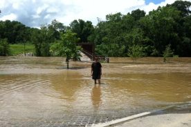 Kurt ends his wading from the Roanoke River Greenway bridge connecting Thomas Park and Wasena Park, 7/4/13.