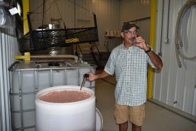 Kirk Billingsley tasting cider at his Big Fish Cider business in Highland County, Virginia.