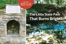 Blue Hole Spring (right) was used by the Cherokee for their water supply. The Eternal Flame (left) was lit in 1984.