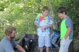 Eric, Matthew and Aden at lunch stop just above Apple Orchard Falls.