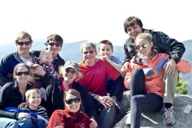 A whole lot of Rheinheimer/Markwood people clog up the whole daggone Appalachian Trail where it breaks out onto a rock to look down over Carvins Cove.