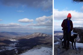 Left: The view of Catawba Valley. right: Gail and Cookie at McAfee Knob, on the Appalachian Trail in Virginia.