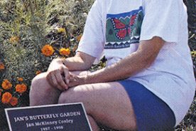 Elizabeth Hunter in 1999, at the butterfly garden she and friend Judy Carson built at Blue Ridge Parkway MP 328.3.