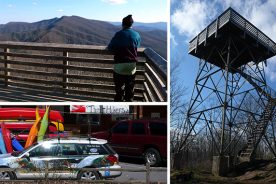 Top: The view from the Wesser Bald Lookout Tower is the real payoff for the hike.

Bottom: The Nantahala Outdoor Center is hiker-friendly.

Right: The Wesser Bald Lookout Tower was originally built in 1936.