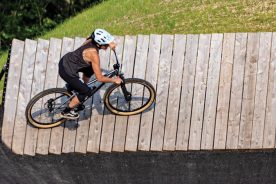 The mountain bike park offers challenges for all levels of riders.