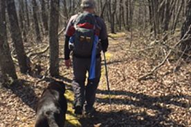 Kurt and Cookie head up the Little Rocky Row Trail, March 20, 2021