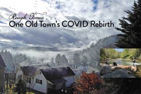 After a storm, a dramatic cloud-scape wreaths the town of Fries. Each season has its own distinct beauty. INSET: Spring is a good time for visiting along Chestnut Creek, part of the 57-mile New River Trail State Park. Numerous access points dot the trail.