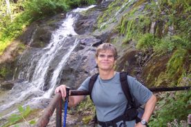 Kurt Rheinheimer shows off his new watch along the Crabtree Falls hike.