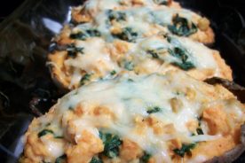 A healthy sweet potato skin loaded with good stuff.