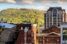 Roanoke’s architecture reflects its personality: brick marked with the patina of years, neighbors to contemporary glass asymmetry, all reflecting and surrounded by the green of trees and mountains.