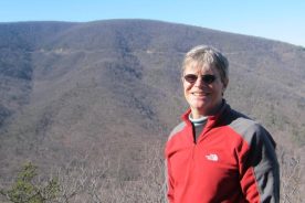 View is across the valley between Terrapin Mountain and Thunder Ridge, with the Blue Ridge Parkway slicing along the side of Thunder Ridge.