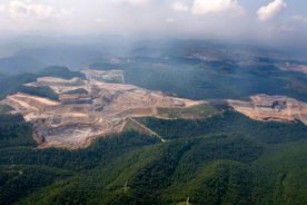 Photo of a mountaintop removal coal mining site at the Mountain near Buffalo, in Logan County, WV.