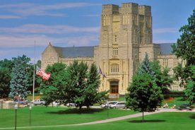 Virginia Tech turns the small town of Blacksburg into a bustling, active community with a student population of more than 30,000. Shown here: Burruss Hall and the drill field.
